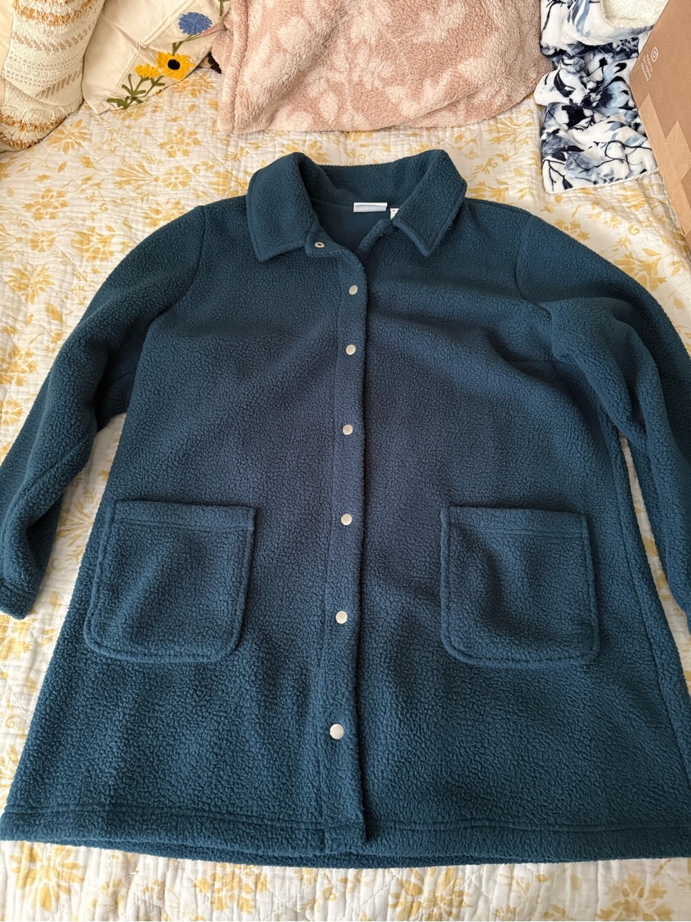 Denim & Co. Plush Long Sherpa Snap-Front Coat - Dark Teal